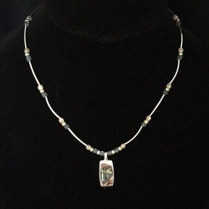 KC 1" Abalone and Silver Metal Pendant 16" Necklace